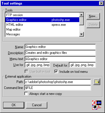 Tool settings dialog